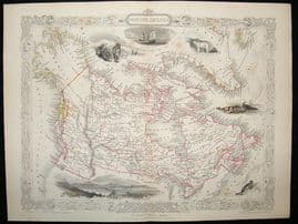 British America, Canada: 1852 Antique Map. Decorative. Tallis Rapkin