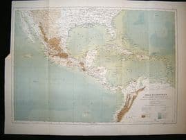 Central America: 1891 Antique Map, Honduras, Gulf of Mexico, Reclus