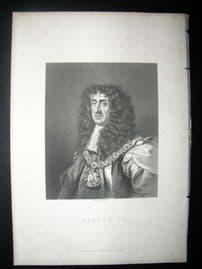 Charles II C1870 Steel Engraved Portrait Print.