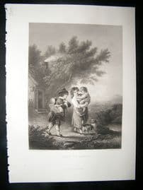 Children 1860 Steel Engraving. Going to Labour