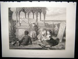 Children 1872 Steel Engraving. The Tomb of Grace Darling
