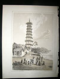 China Perry Expedition 1856 Antique Print. Whampoa Pagoda & Anchorage