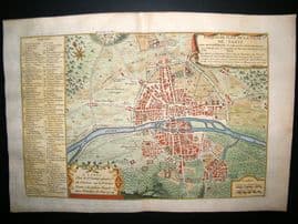 De Fer 1724 Folio Hand Colored Map Plan. Paris City Plan 19, France
