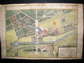 De Fer 1724 Folio Hand Colored Map Plan. Plan General de Chantilly, France