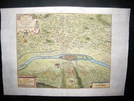 De Fer 1724 Hand Col Map/Plan. Lutece Paris Gardens 1, France