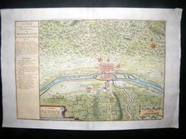 De Fer 1724 Hand Col Map/Plan. Lutece, Paris Gardens 2, France
