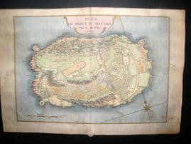 De Fer 1724 Hand Col Map/Plan. St. Michel, France