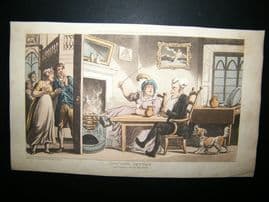 Dr Syntax by Rowlandson 1817 Hand Col Satire Print. Returned from His Tour