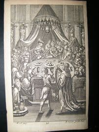 Dryden Works of Virgil 1709 Classical Engraving. Feast. Youth's & Virgins