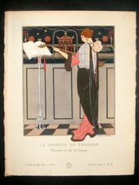 Gazette du Bon Ton by Barbier 1914 Art Deco Pochoir. La Joueuse de Theorbe