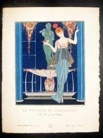Gazette du Bon Ton by Barbier 1914 Deco Pochoir. La Fontaine de Coquillages