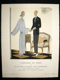Gazette du Bon Ton by Benito 1922 Art Deco Pochoir. L'Offrande du Poete