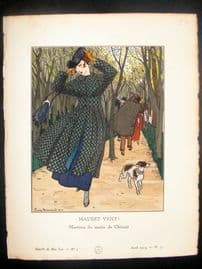 Gazette du Bon Ton by Brissaud 1914 Art Deco Pochoir. Maudit Vent!