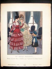 Gazette du Bon Ton by Brissaud 1914 Art Deco Pochoir. Tu Diras Bonjour