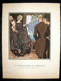 Gazette du Bon Ton by Brissaud 1921 Deco Pochoir. Le Presentation du Portrait