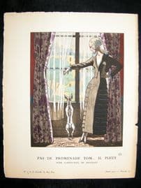 Gazette du Bon Ton by Brissaud 1921 Pochoir. Pas de Promenade Tom il Pleut