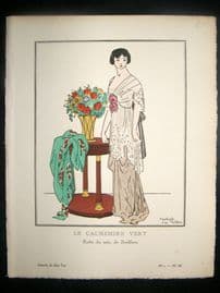 Gazette du Bon Ton by Carlegle 1912 Art Deco Pochoir. Le Cachemire Vert