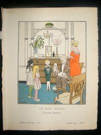Gazette du Bon Ton by Carlegle 1914 Art Deco Pochoir. Le Bon Oncle