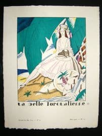 Gazette du Bon Ton by Charles Martin 1920 Art Deco Pochoir. La Belle Torquatienne