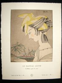 Gazette du Bon Ton by Charles Martin 1920 Art Deco Pochoir. Le Madras Jaune