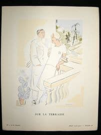Gazette du Bon Ton by Chastel 1925 Art Deco Pochoir. Sur la Terrasse