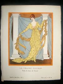Gazette du Bon Ton by Dammy 1913 Art Deco Pochoir. La Chaine Fleurie