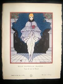 Gazette du Bon Ton by Dammy 1914 Art Deco Pochoir. Elle S'Appelle Manon