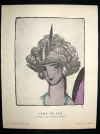 Gazette du Bon Ton by Florez 1922 Art Deco Litho. L'Aile de Jais