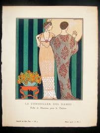 Gazette du Bon Ton by Georges Barbier 1913 Pochoir. Le Conseiller des Dames