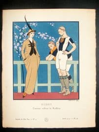 Gazette du Bon Ton by Georges Barbier 1914 Art Deco Pochoir. Rugby
