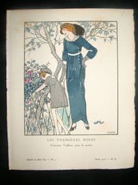 Gazette du Bon Ton by Gose 1913 Art Deco Pochoir. Les Premieres Roses