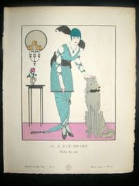 Gazette du Bon Ton by Gose 1914 Art Deco Pochoir. Il a Ete Prime