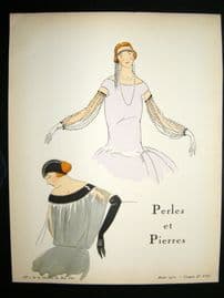 Gazette du Bon Ton Croquis 1922 Deco Pochoir. Perles et Pierres #8