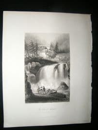 Germany 1847 Antique Print. Falls of Tryberger, Black Forest