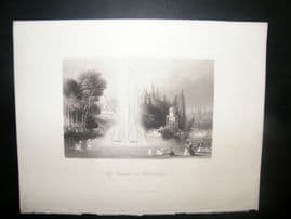 Germany 1847 Antique Print. Fountain of Wilhelmshoh, near Cassel