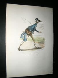 Grandville des Animaux 1842 Hand Col Print. Bird With Letter