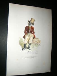 Grandville des Animaux 1842 Hand Col Print. Coach driving Cockatoo Bird