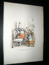 Grandville des Animaux 1842 Hand Col Print. Elephant With Splinter In Foot