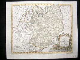 Guthrie & Kitchin 1777 Antique Hand Col Map. Russia or Moscovy in Europe