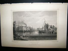Holland Netherlands C1850's Antique Print. Zwolle, Boats