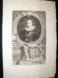Houbraken C1750 Folio Antique Portrait. George Villiers, Duke of Buckingham