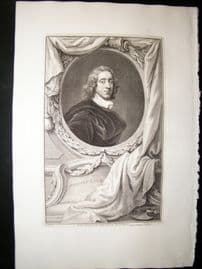 Houbraken C1750 Folio Antique Portrait. Henry Vane, Governor of Massachusetts