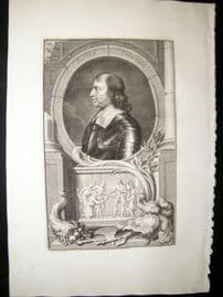 Houbraken C1750 Folio Antique Portrait. Oliver Cromwell