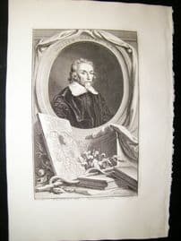 Houbraken C1750 Folio Antique Portrait. William Harvey, Physician