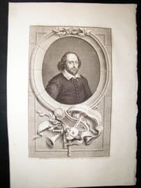 Houbraken C1750 Folio Antique Portrait. William Shakespeare
