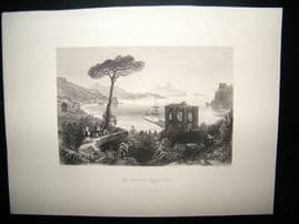 Italy C1860 Antique Print. The Fort and Bay of Baiae, Naples