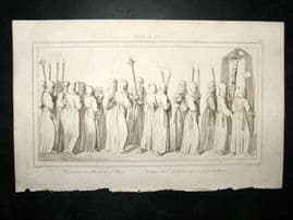 L'Universe C1850's Antique Print procession of The Penitents, Paris, France