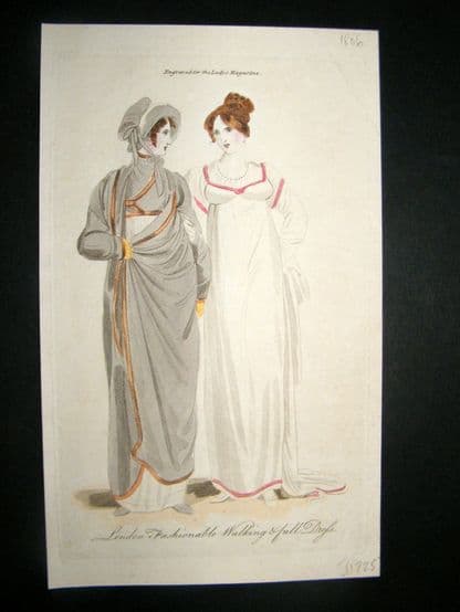 Lady's Magazine 1806 H/Col Regency Fashion Print. London Walking & Full Dress 38 | Albion Prints