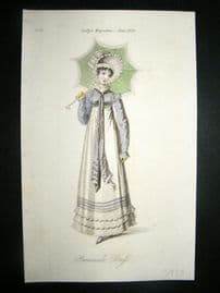Lady's Magazine 1819 H/Col Regency Fashion Print. Promenade Dress 06