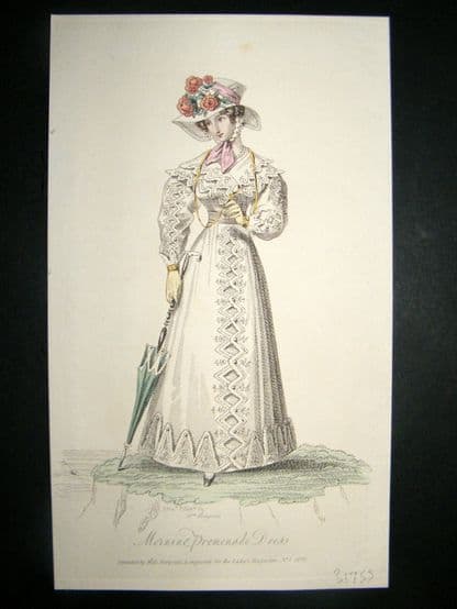 Lady's Magazine 1825 H/Col Regency Fashion Print. Marine Promenade Dress 60 | Albion Prints